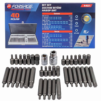 Набор бит TORX, SPLINE и HEX (40 предм.) Forsage F-4401