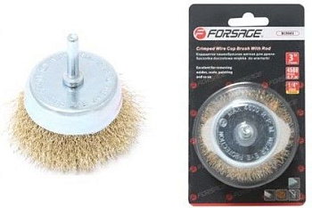 Кордщетка чашеобразная латунная для дрели 75мм, в блистере Forsage F-BCR003