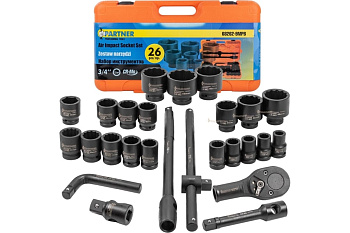Набор головок ударных 3/4", 1" 26 пр., 12-гр., 17-65 мм Partner PA-68262-9MPB