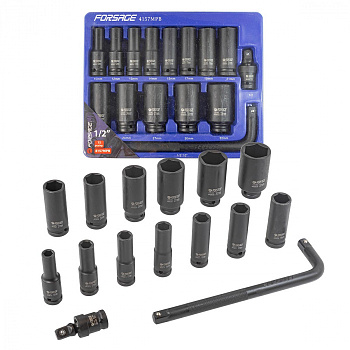 Набор головок ударных 1/2",глубоких 15 пр.  6-гр., 10-32 мм Forsage F-4157MPB