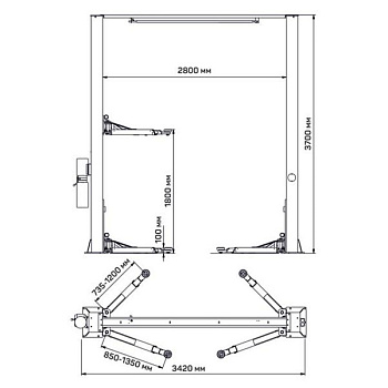 Подъёмник 2-х стоечный с верхней синхронизацией 4 т  ручные стопора, 220 В TEMP S4D-2 220V C
